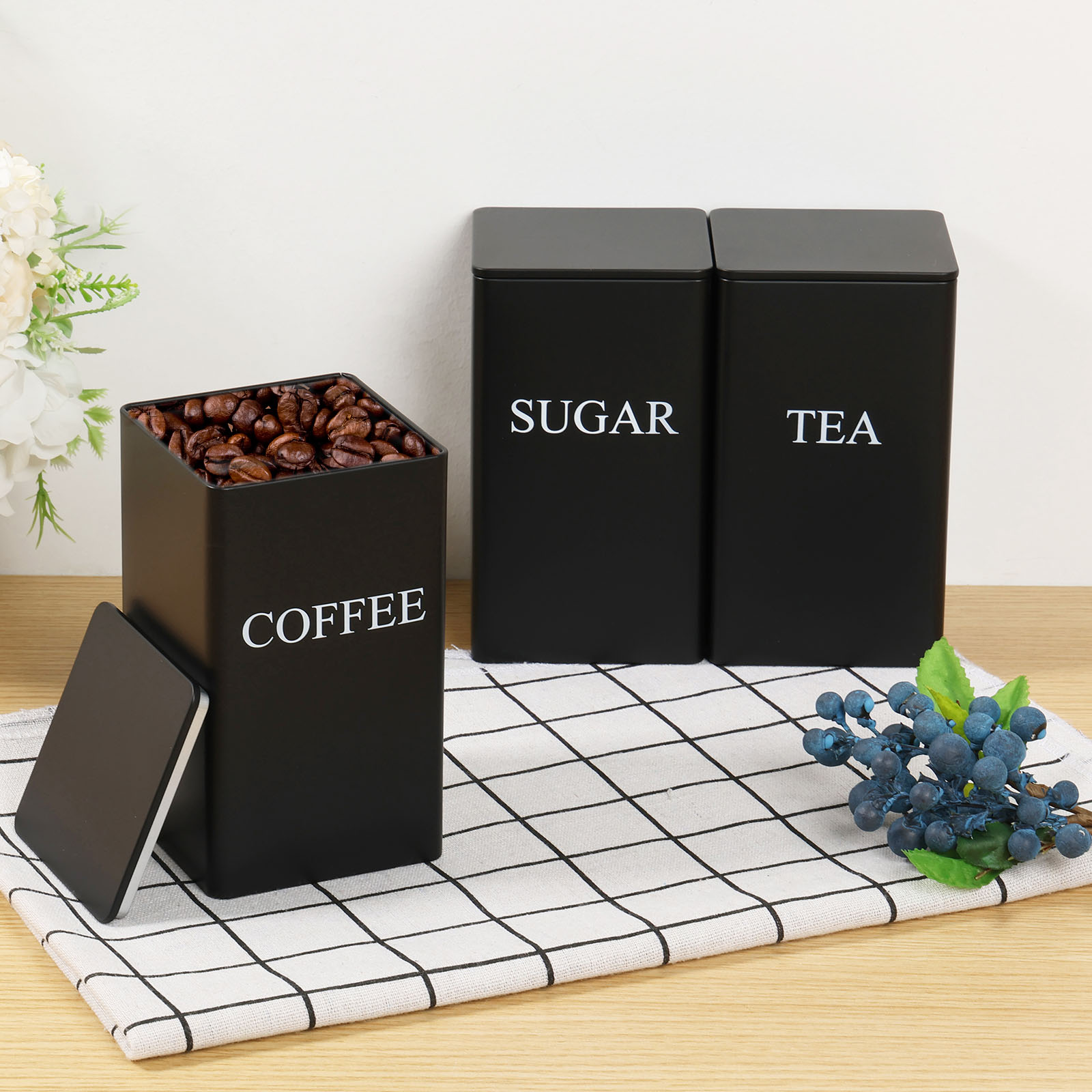 Coffee Tea And Sugar Canisters - 3 adet kahve çekirdeği saklama kutuları