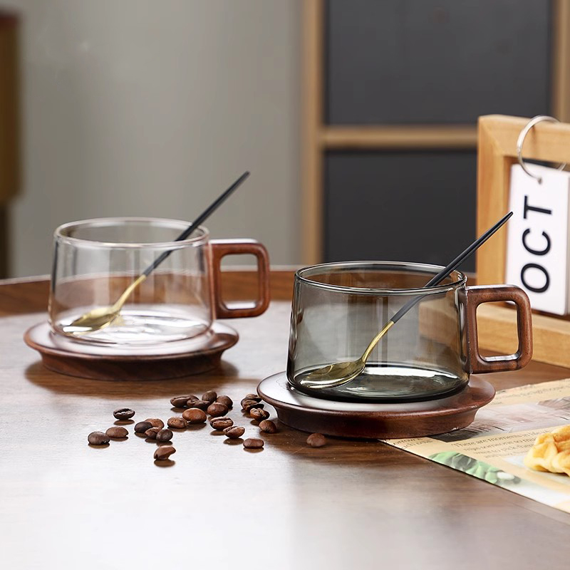 Espresso Cup Saucer - Ahşap Saplı Kahve Kaşıklı Kupa 200