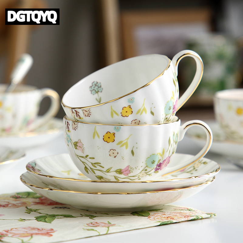 Espresso Cup Saucer - 2 Parça Vintage Çiçek Desenli Seramik