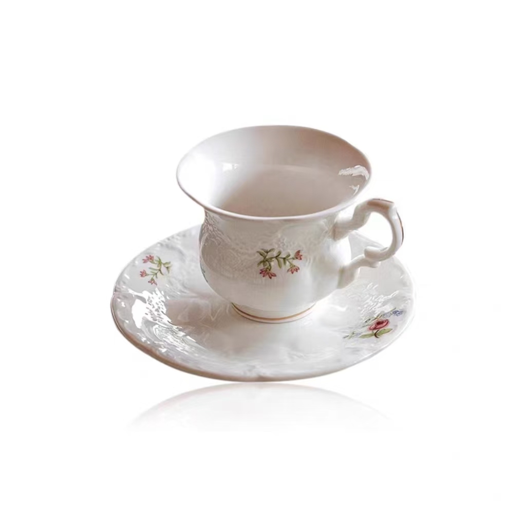Espresso Cup Saucer - Retro Çiçek Espresso Fincan ve Tabak