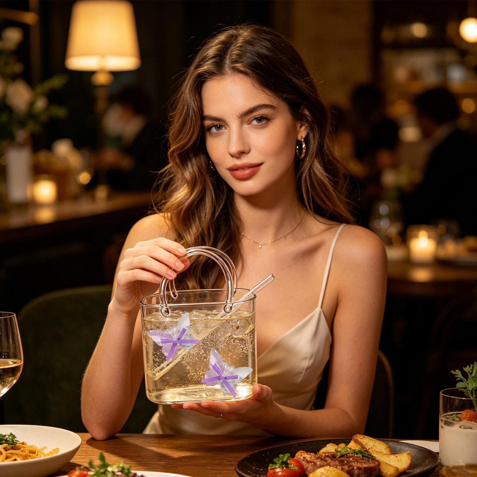 Coffee Tea Flower - İçecekler İçin Cam Çanta Şık Şeffaf