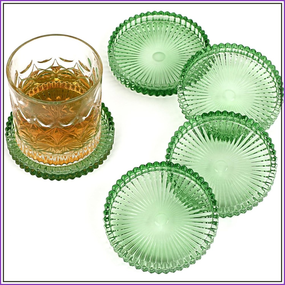 Coffee Tea Images - Modern Şeffaf Cam Bardak Altlığı 5'li