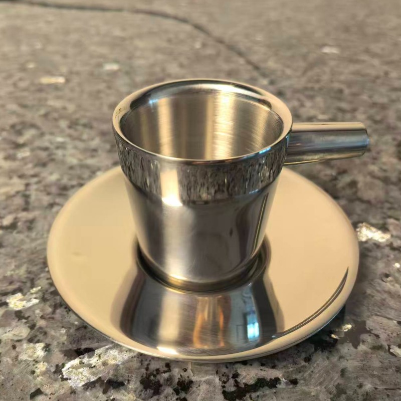 Espresso Cup Saucer - 2'li Paslanmaz Çelik Kahve Fincanları, Çay