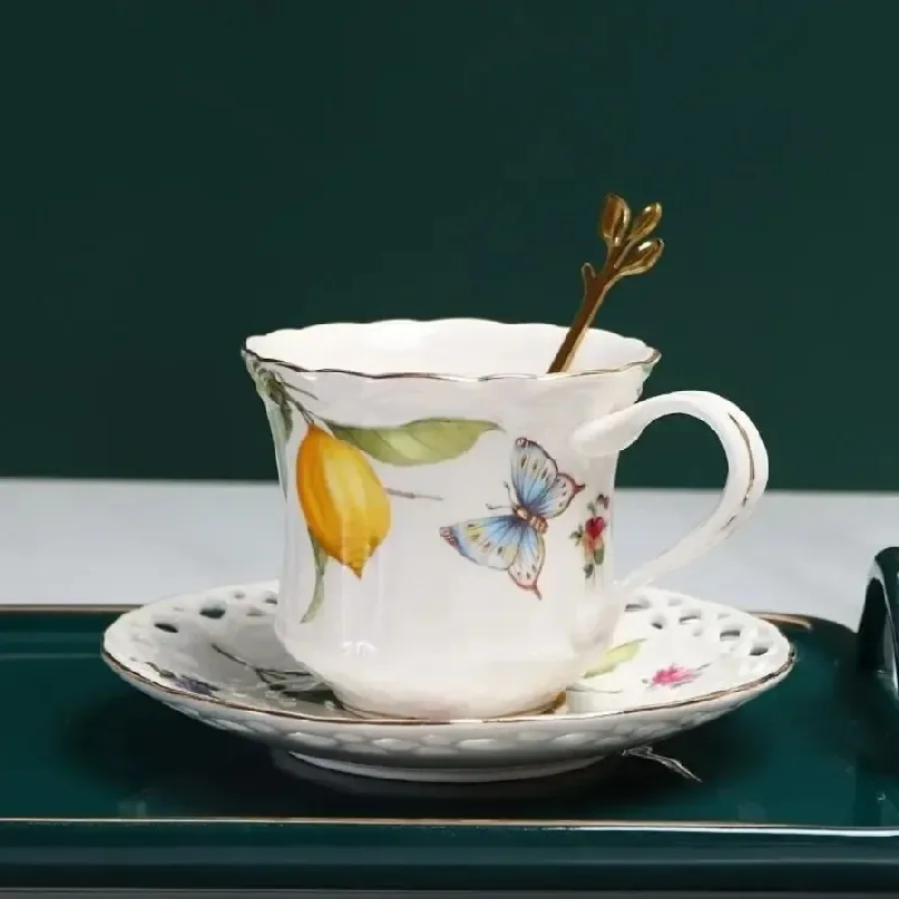 Espresso Cup Saucer - Avrupa Tarzı Çay Fincan Seti Limon