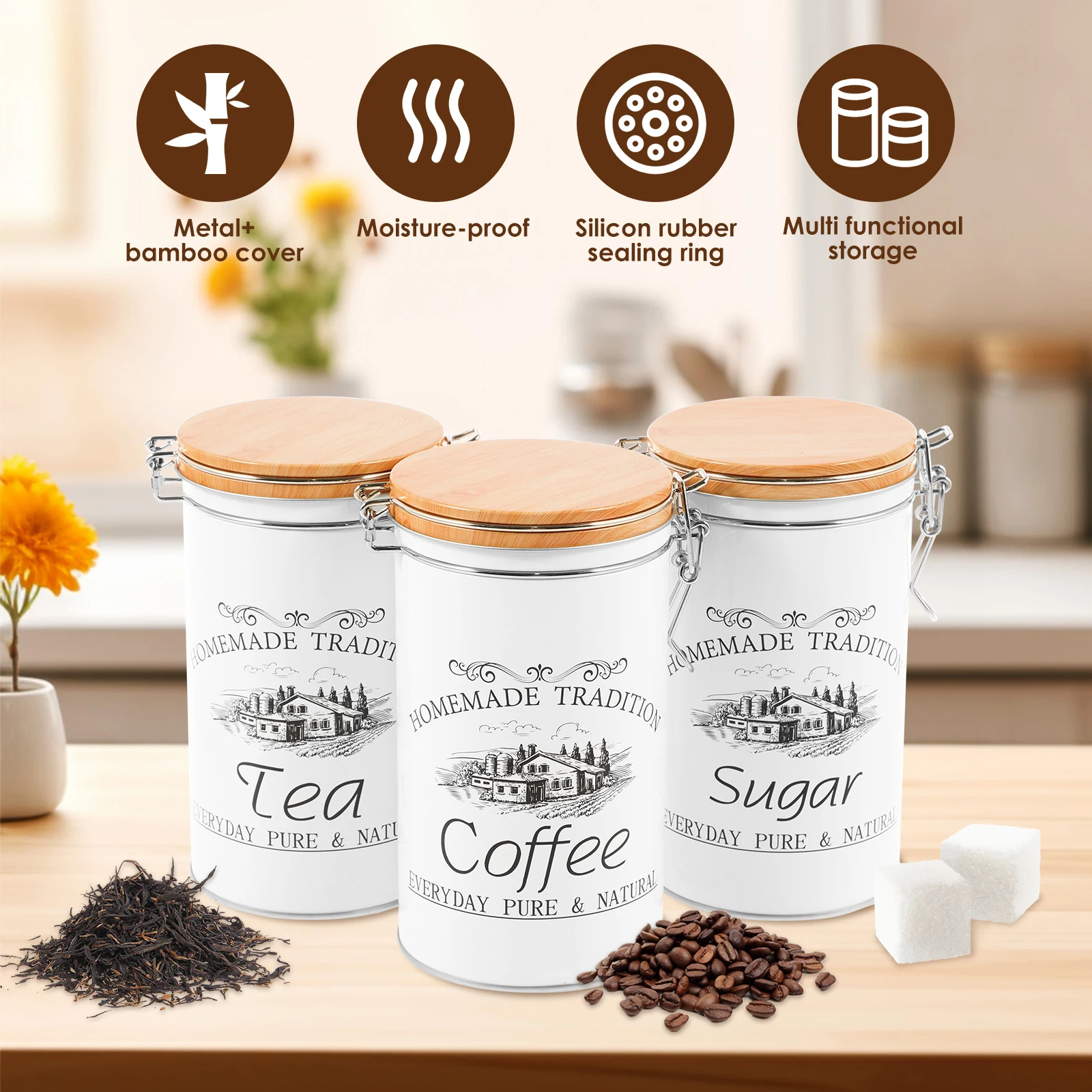 3 adet/takım çay kahve şeker k - Coffee Tea And Sugar Canisters incelemesi ve fiyatı