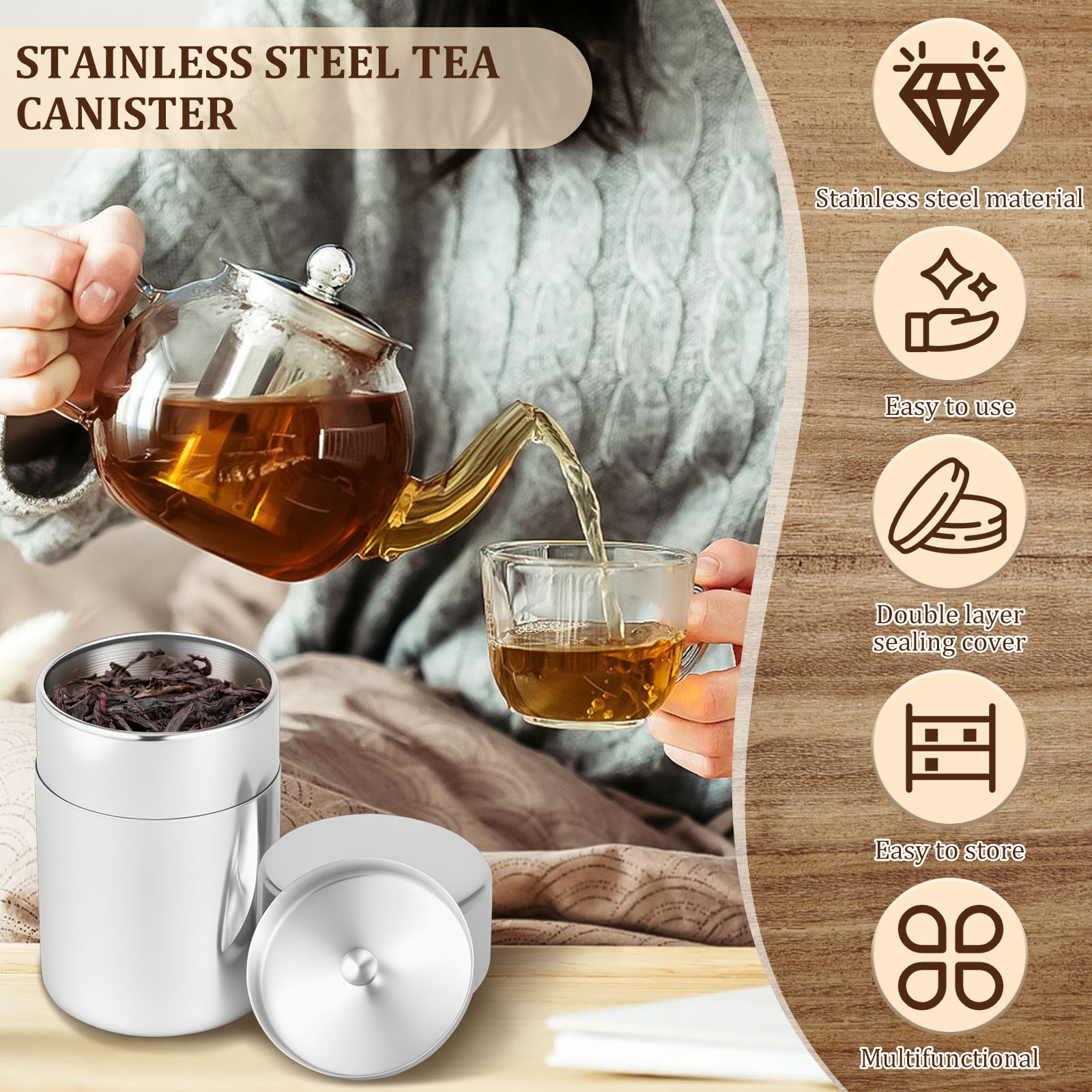 Paslanmaz Çelik Çay Yaprağı Te - Coffee Tea And Sugar Canisters incelemesi ve fiyatı